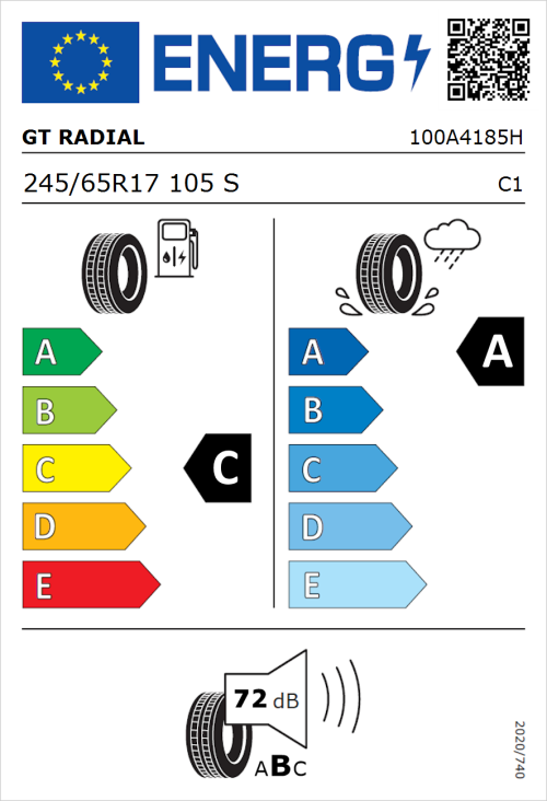 Tyre Label for GT Radial AT71 245/65R17 105S