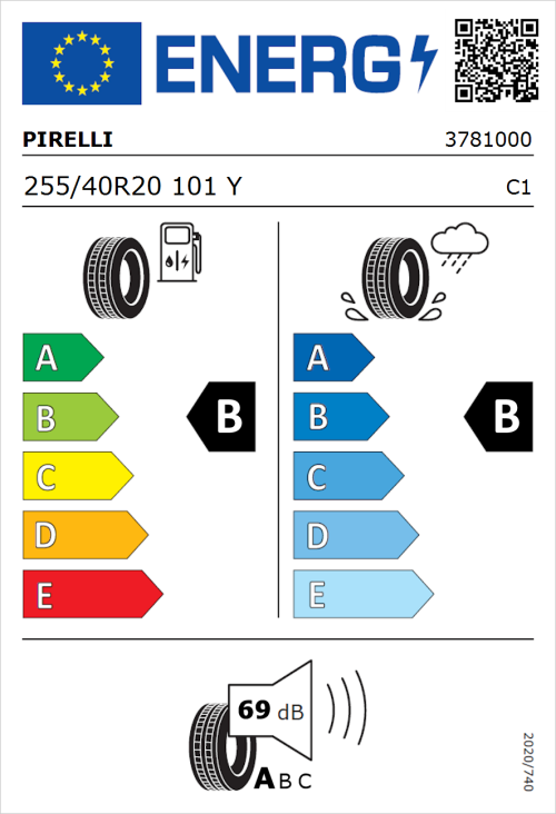 Tyre Label for Pirelli P Zero (PZ4) Luxury 255/40R20 101Y