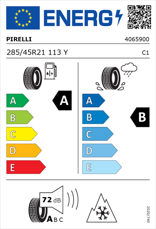 Tyre Label for Pirelli Scorpion Zero All Season 285/45R21 113Y