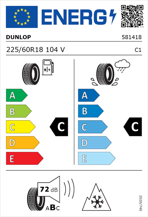 Tyre Label for Dunlop SP Winter Sport 5 SUV 225/60R18 104V