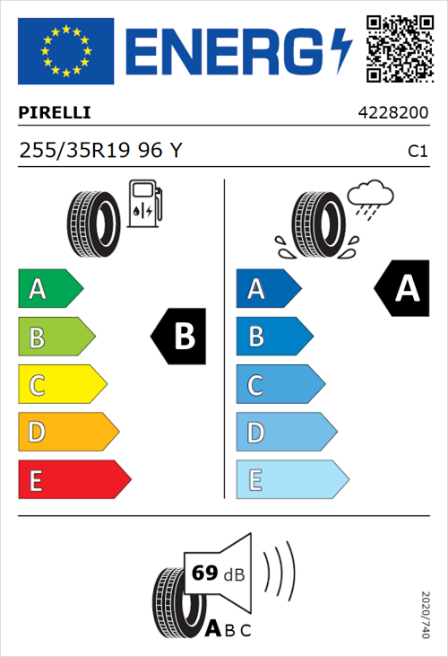 Tyre Label for Pirelli P Zero (PZ4) Sport Car 255/35R19 96Y