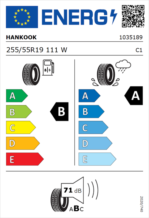 Tyre Label for Hankook Ventus Evo (K137A) 255/55R19 111W