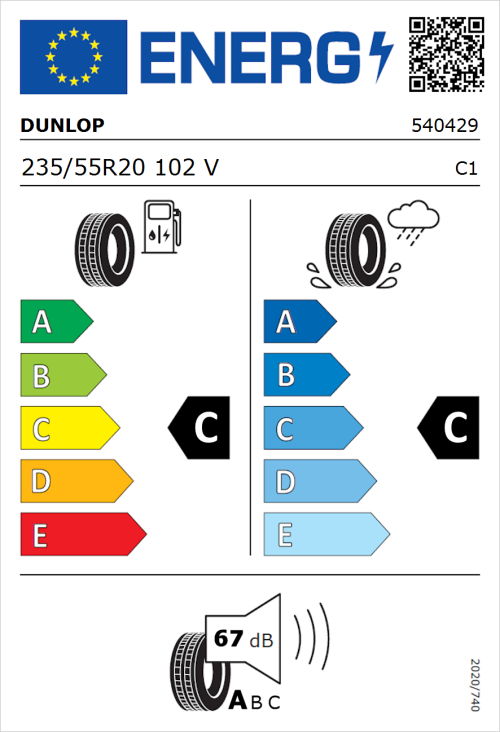 Tyre Label for Dunlop SP Sport Maxx 050 235/55R20 102V