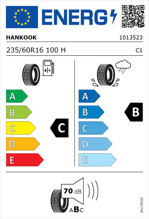 Tyre Label for Hankook Dynapro HP2 (RA33) 235/60R16 100H